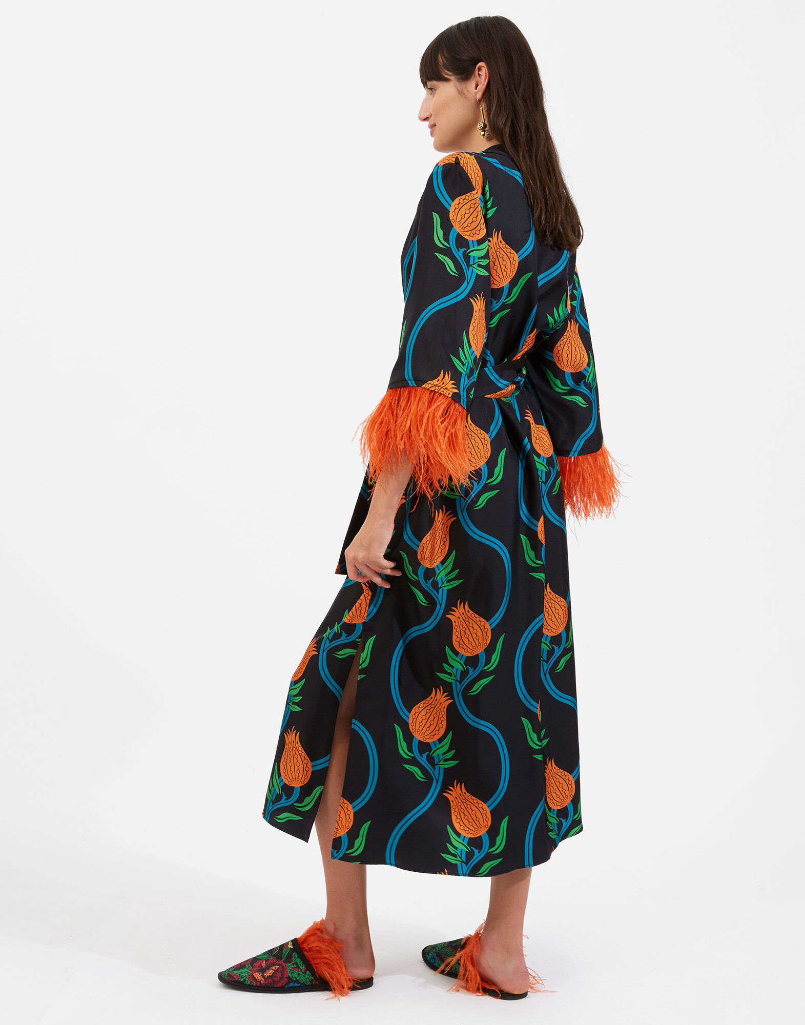 La DoubleJ Boudoir Dress (With Feathers) Melograno Nero DRE0301SIL001MEL0003