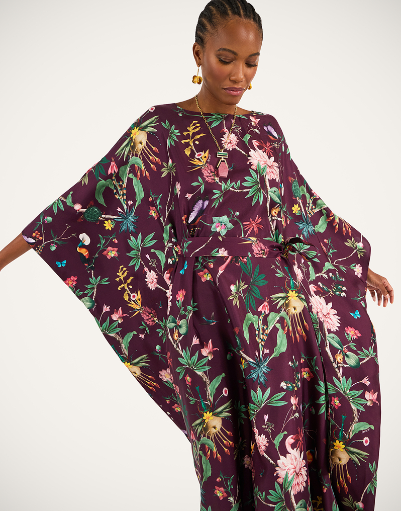 La DoubleJ Square Kaftan La DoubleJ Square Kaftan Zooflora Burgundy DRE0369SIL001ZOF02RE02