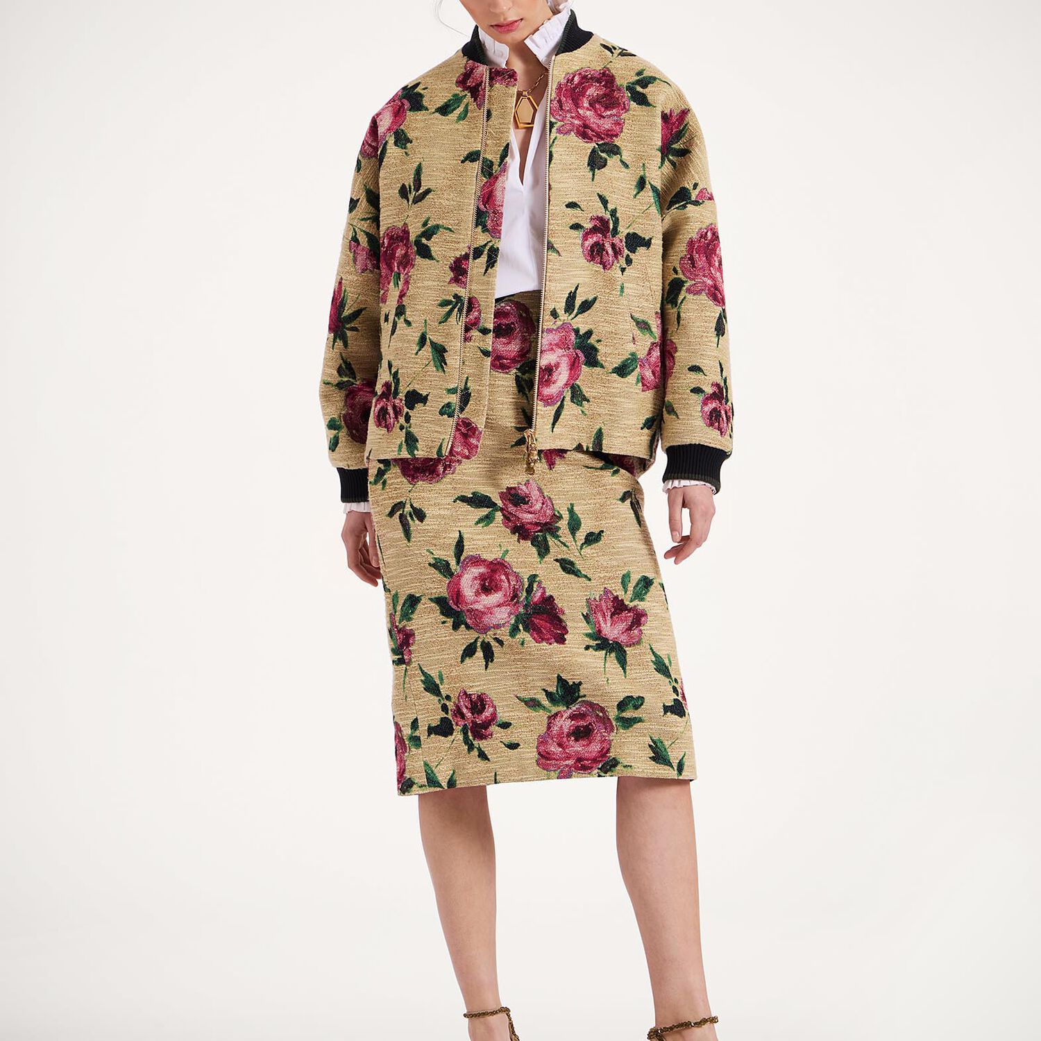 La Doublej Brooklyn Bomber Jacket In Roses Light Beige