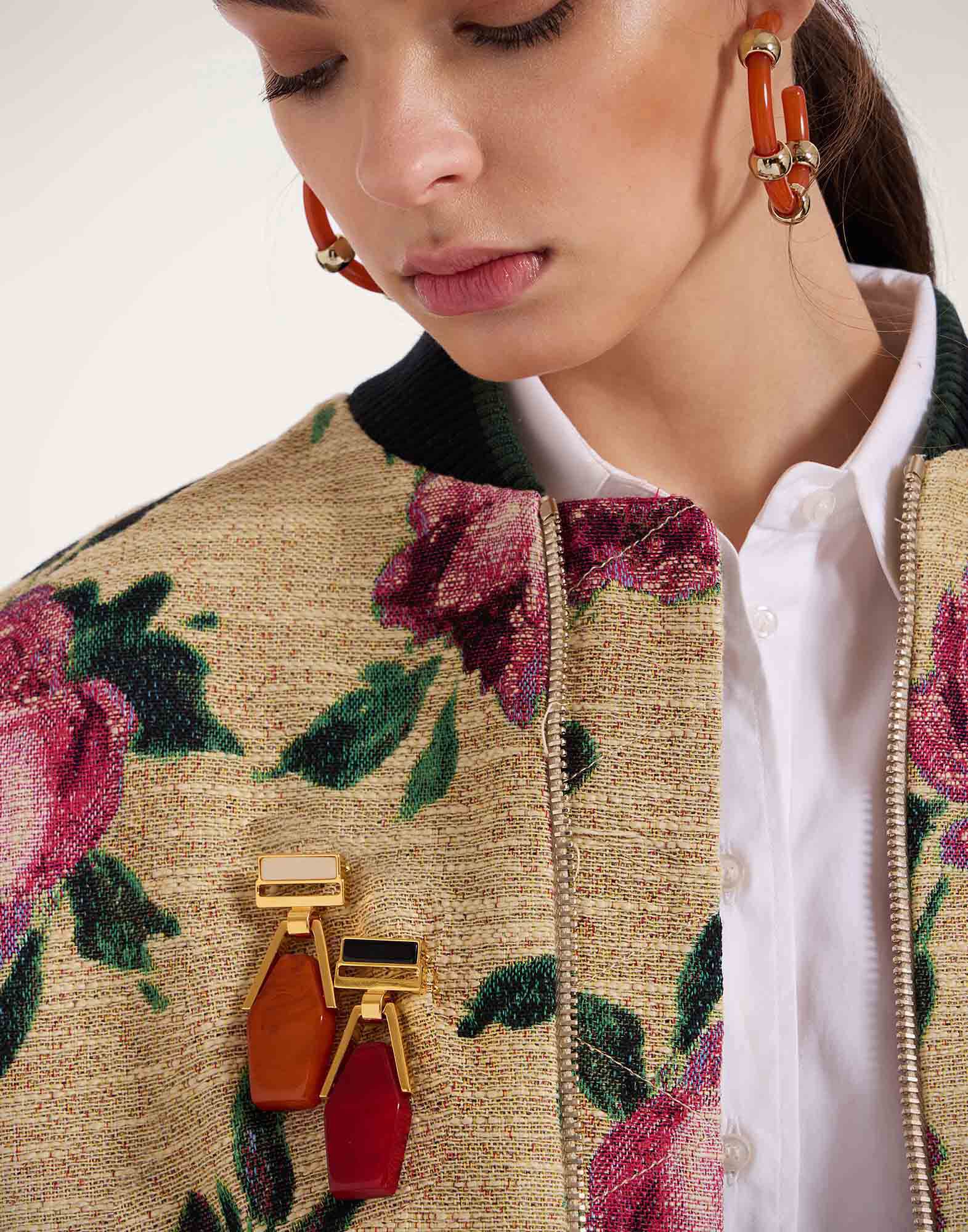 La DoubleJ Portal Brooch 24k Gold Plate & Orange Resin BCH0002POL014SOLIDOR02