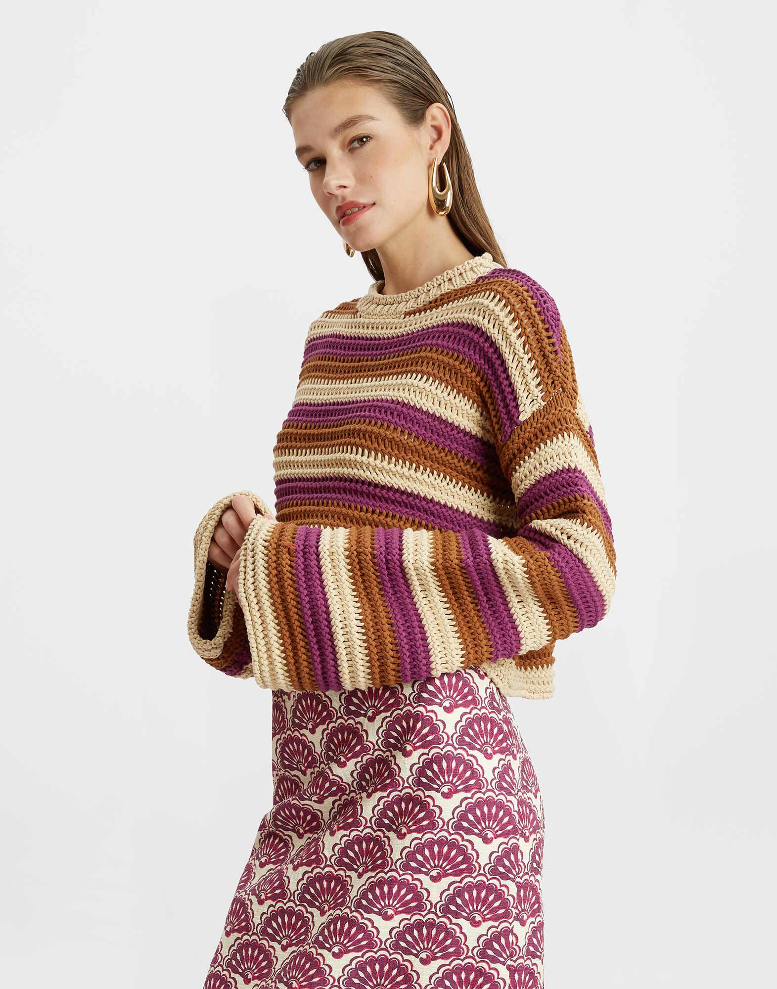 Crop Sweater in Multicolor Ivory for Women La DoubleJ