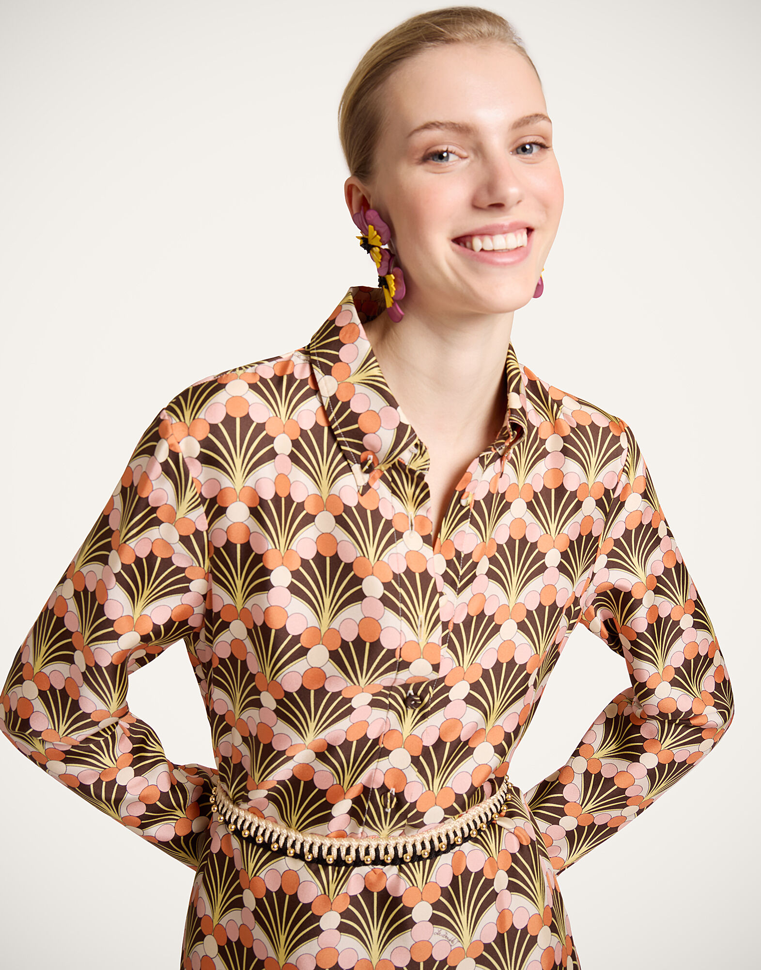 La DoubleJ Chemise Swing Dress Florette Fan Brown DRE0913SIL001FLF02BR02