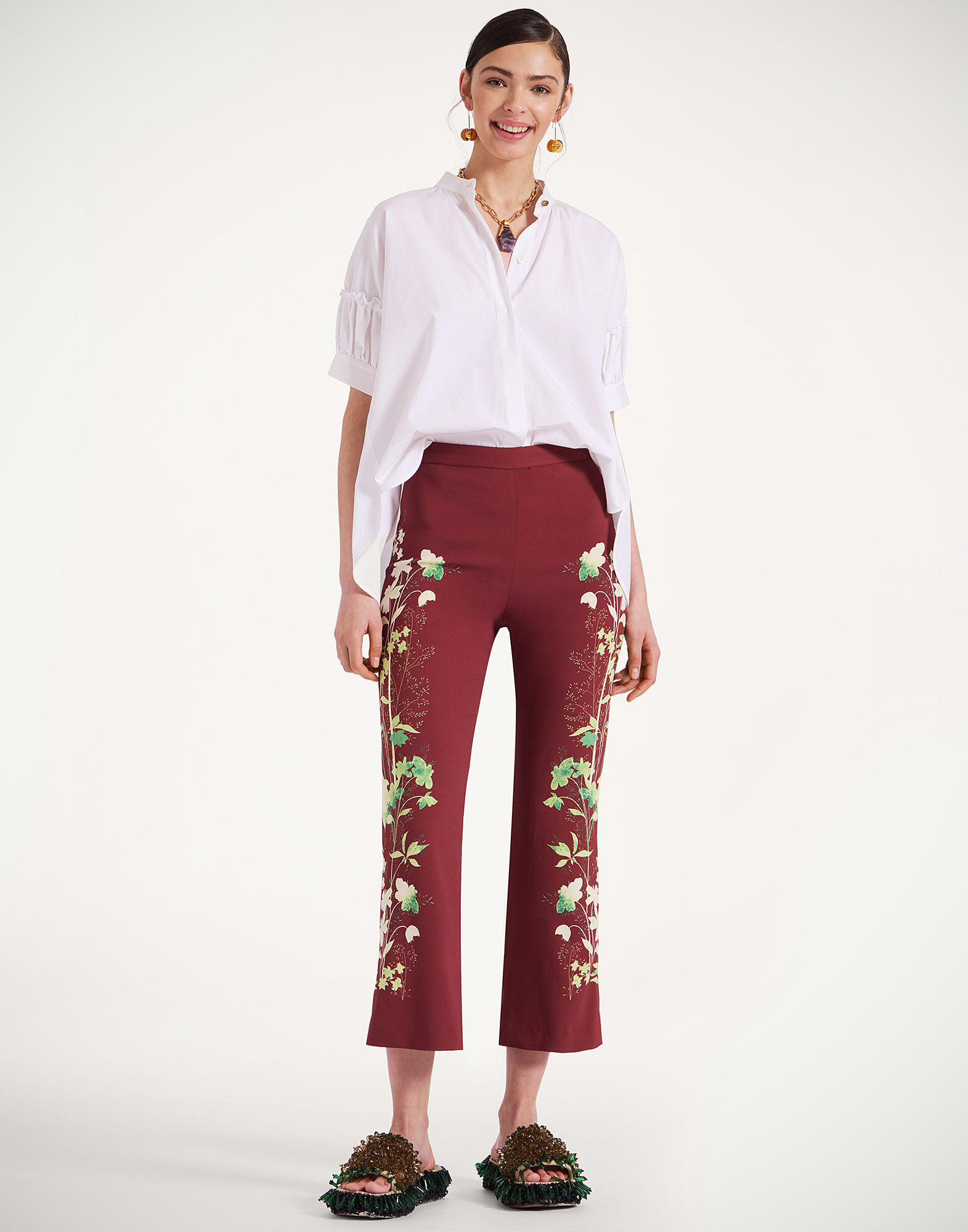 La DoubleJ Stretch Pants Woodland Plac&eacute;e Burgundy TRO0054VIS011WOD01RE02