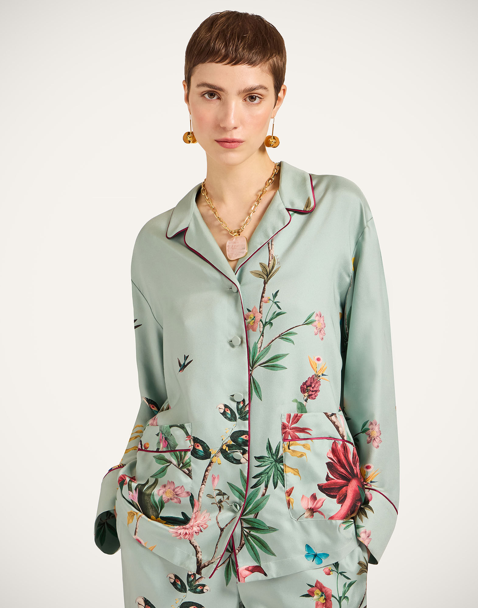 La DoubleJ Pajama Shirt Zooflora Plac&eacute;e Light Blue SHI0077SIL001ZOF04BU01