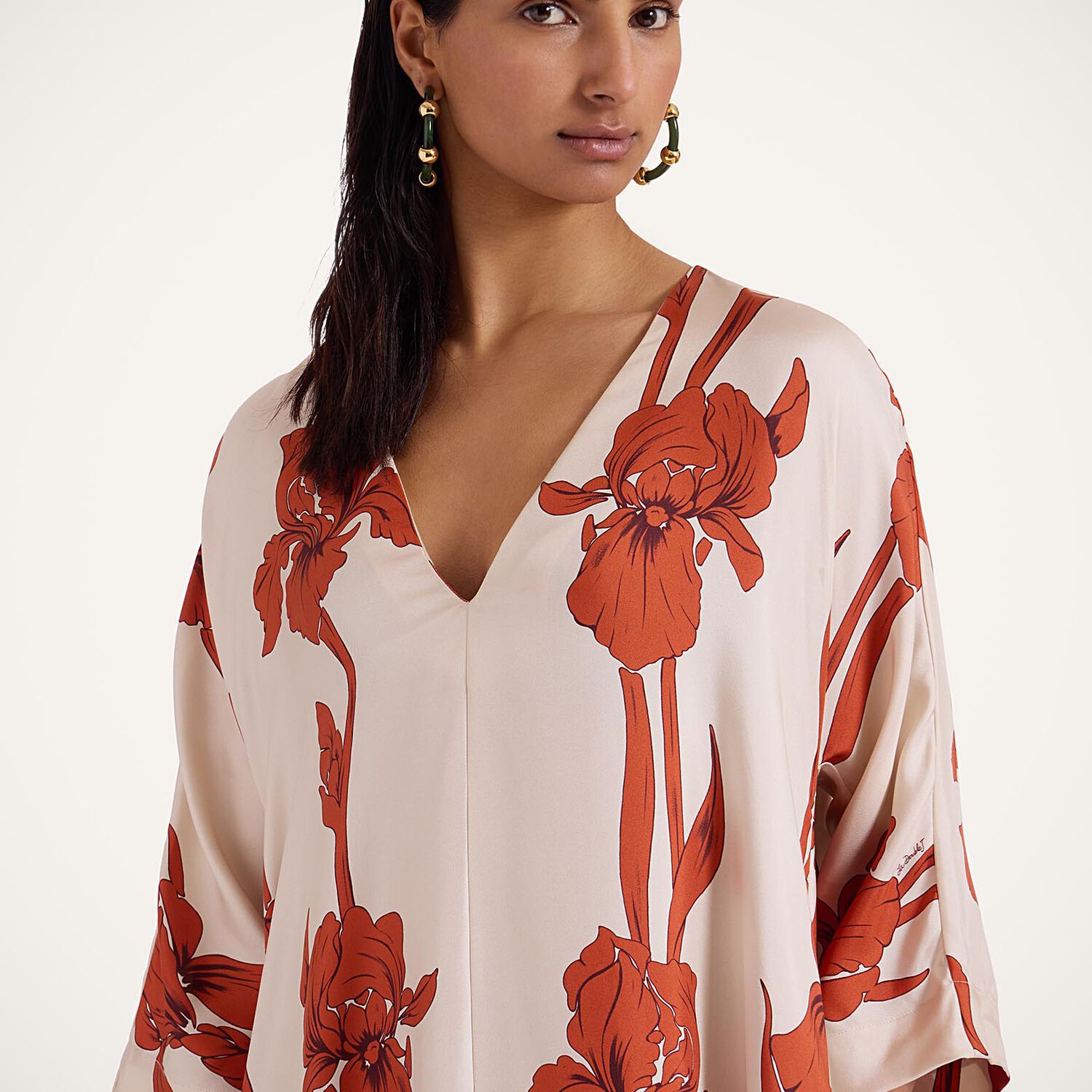 La Doublej La Double J Muumuu Printed Silk-satin Maxi Dress In Iris Dark Orange