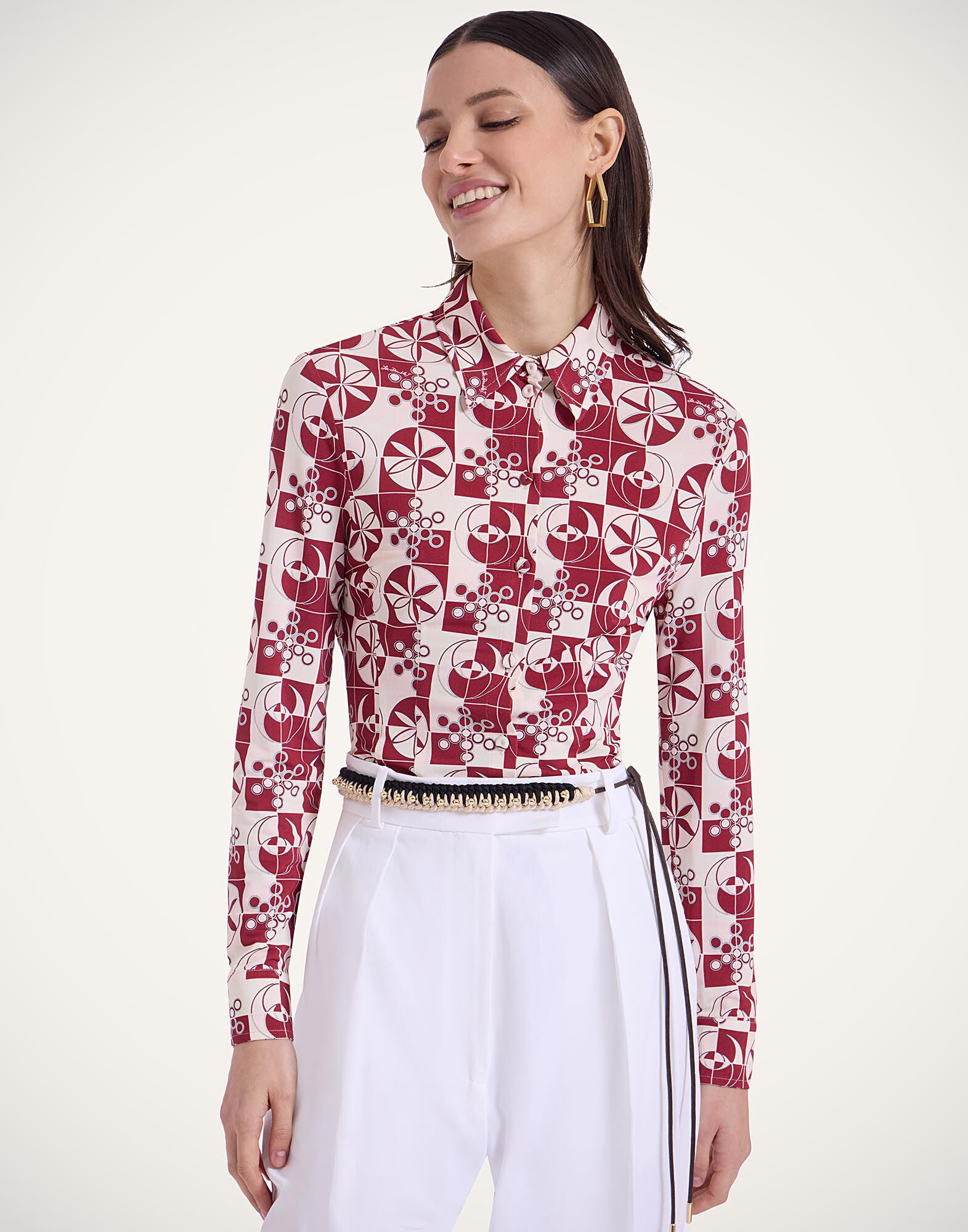 La DoubleJ Fitted Shirt Eclipse Burgundy SHI0116JER027ECL01RE02