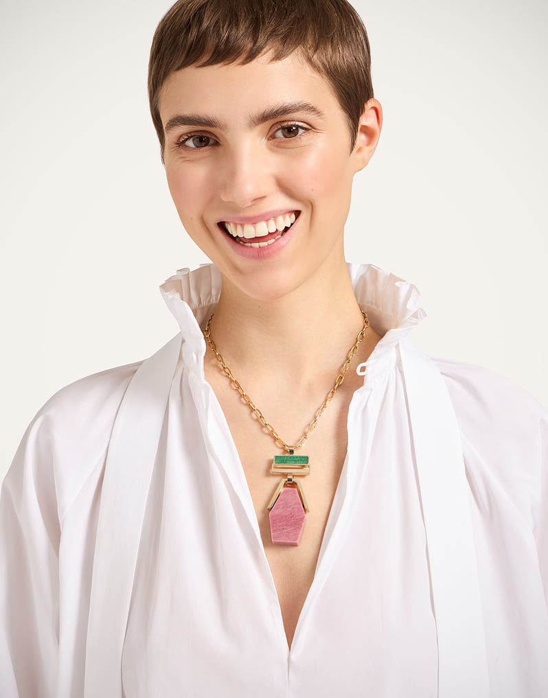La DoubleJ Bridge Portal Necklace La DoubleJ Bridge Portal Necklace 24K Gold Plate & Thulite NEC0045BRA003THU01YE05
