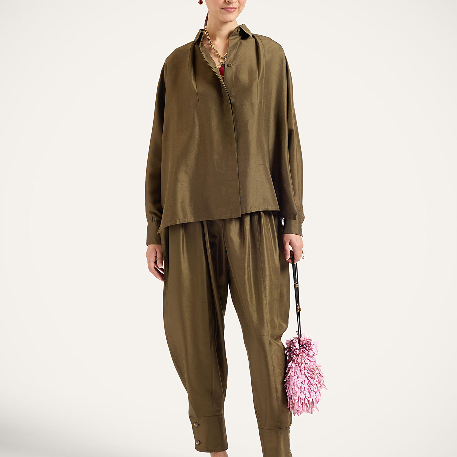 La Doublej Harem Pants In Solid Moss Green