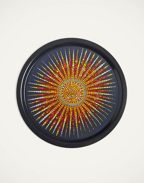 La DoubleJ Round Printed Tray Sunrays Midnight TRA0002WOD001SNR02BU04