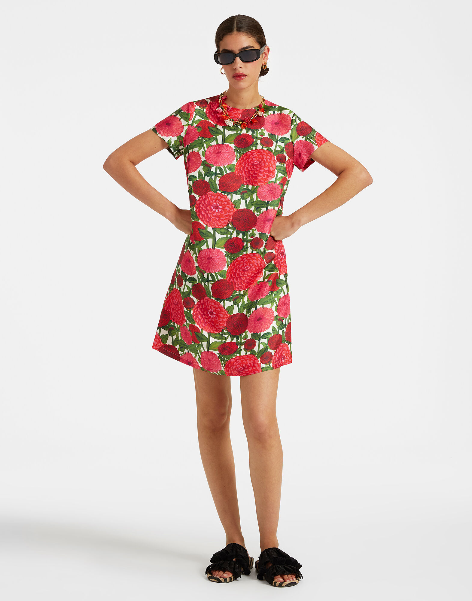 La DoubleJ Mini Swing Dress Pink Dahlias DRE0159SIL001DAH0001
