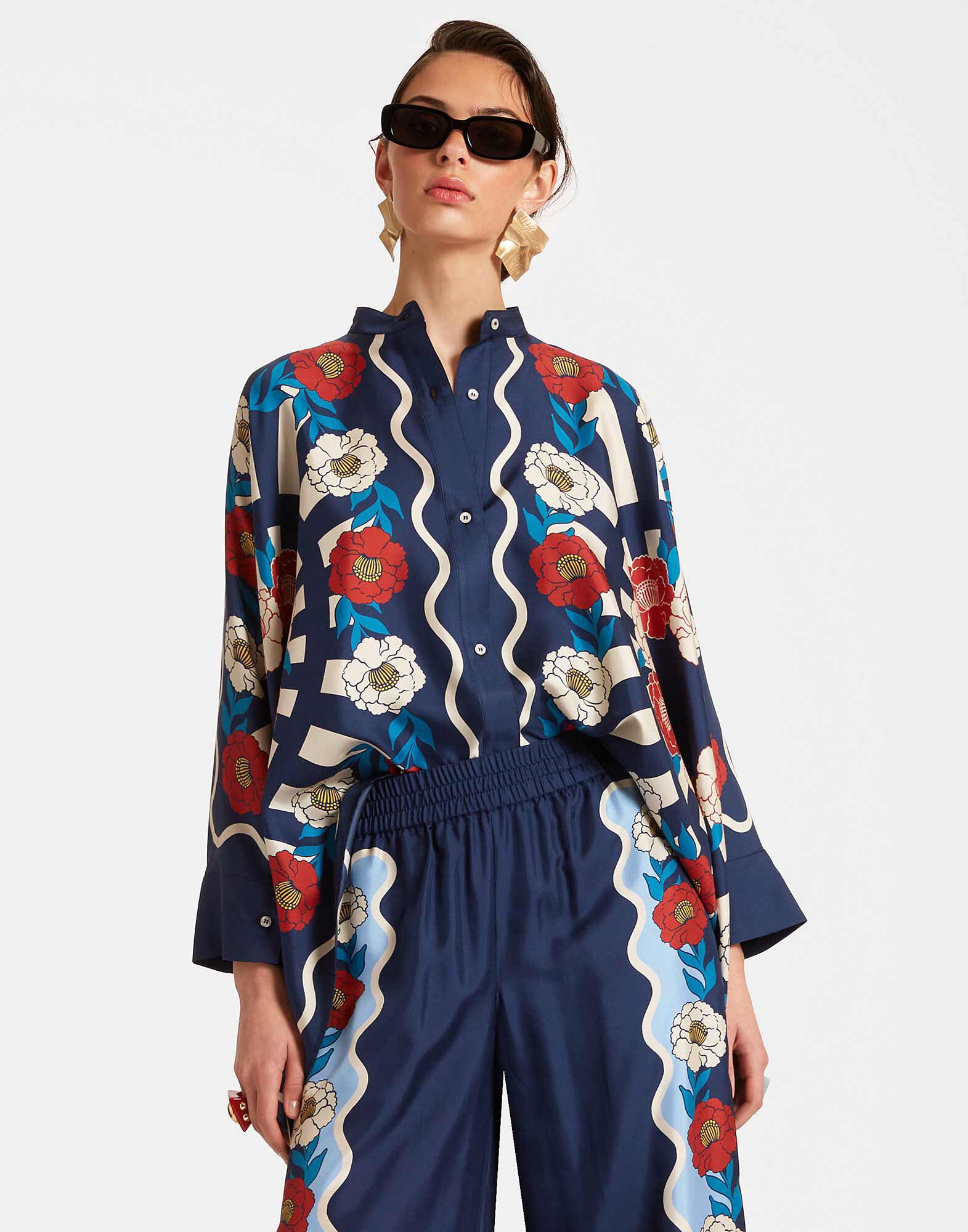 La DoubleJ Foulard Shirt Whitsun Plac&eacute;e Blue SHI0059SIL006FSK03BU03