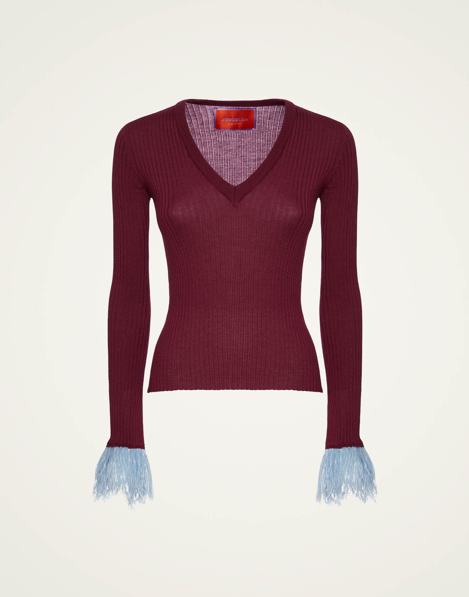 La DoubleJ V-Neck High Kick Top Solid Burgandy PUL0206KNI122VA276RE02