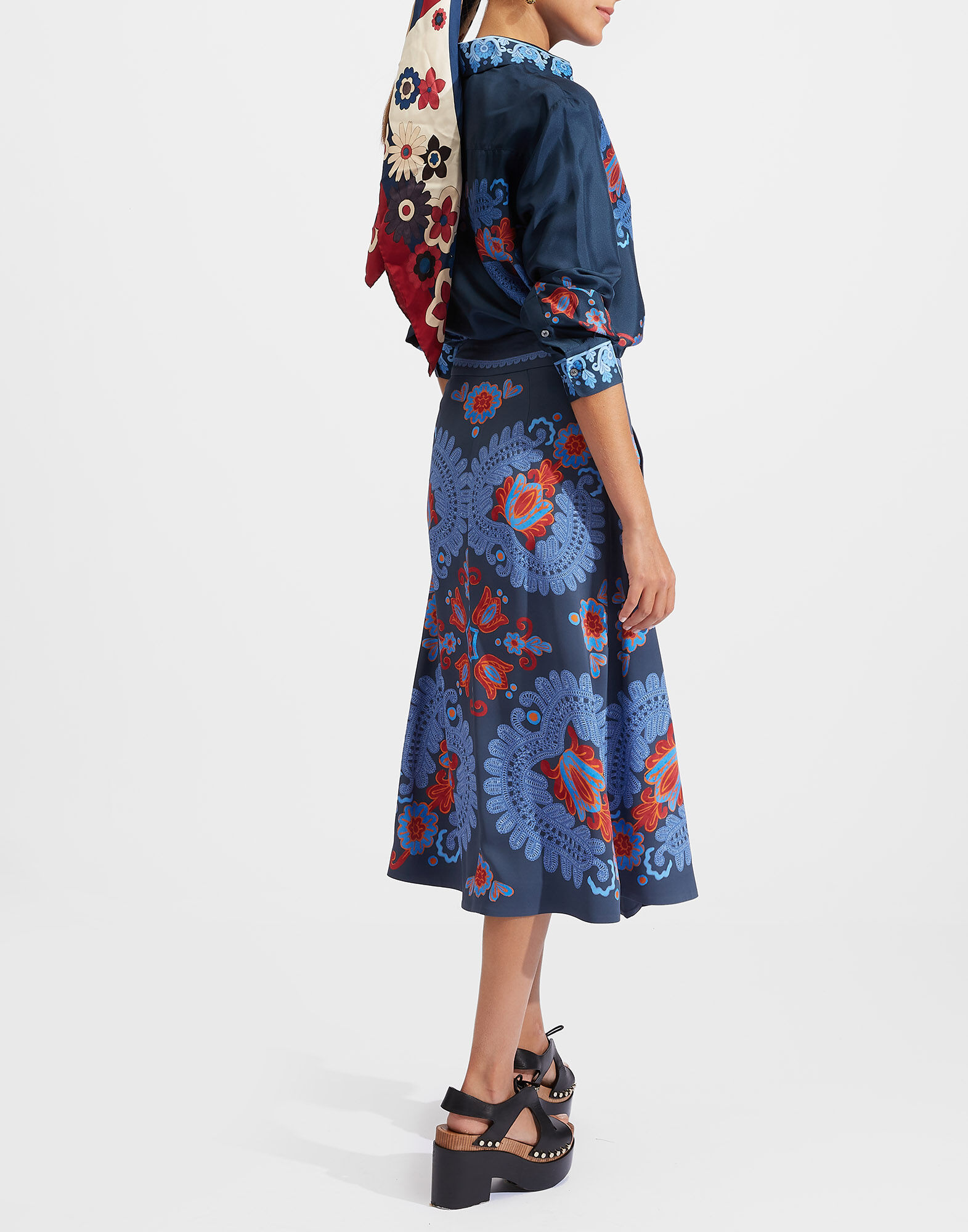 La DoubleJ Santa Monica Skirt Folky Hearts Blue Plac&eacute;e SKI0033VIS006FLH0004