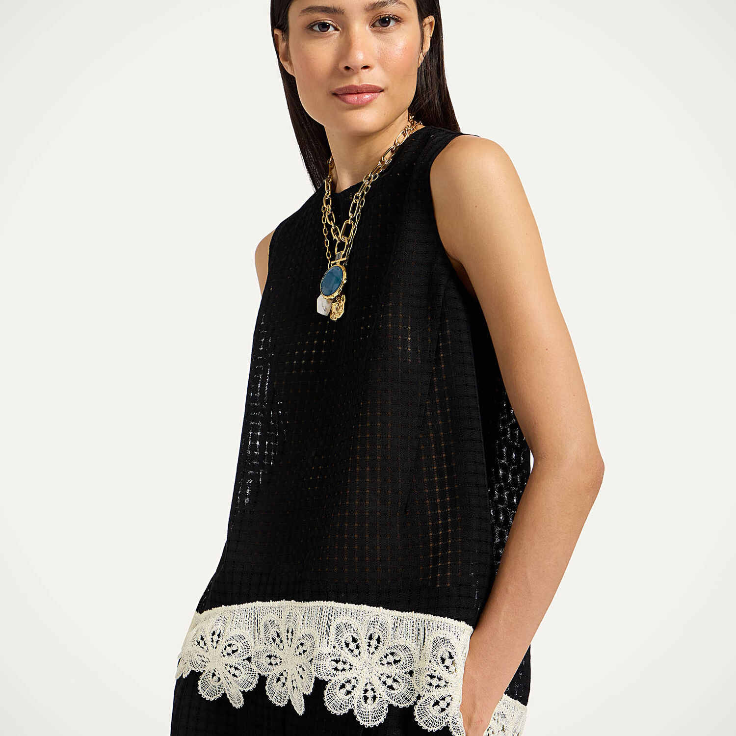 La Doublej La Scala Lace-hem Sleeveless Top