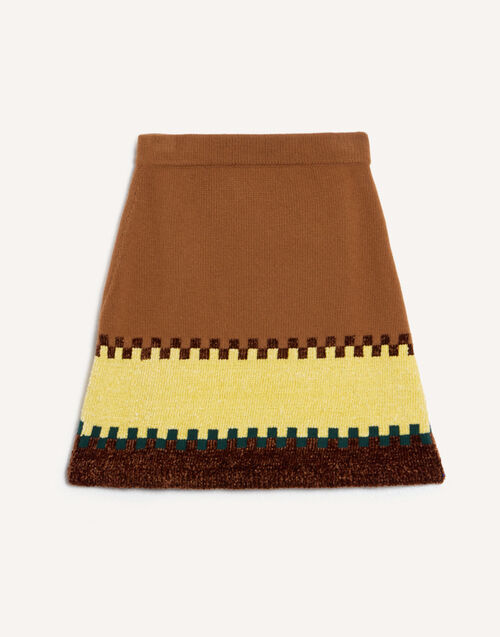 La DoubleJ In My Power Mini Skirt Color Block Camel and Light Yellow SKI0218KNI037VA515BR04