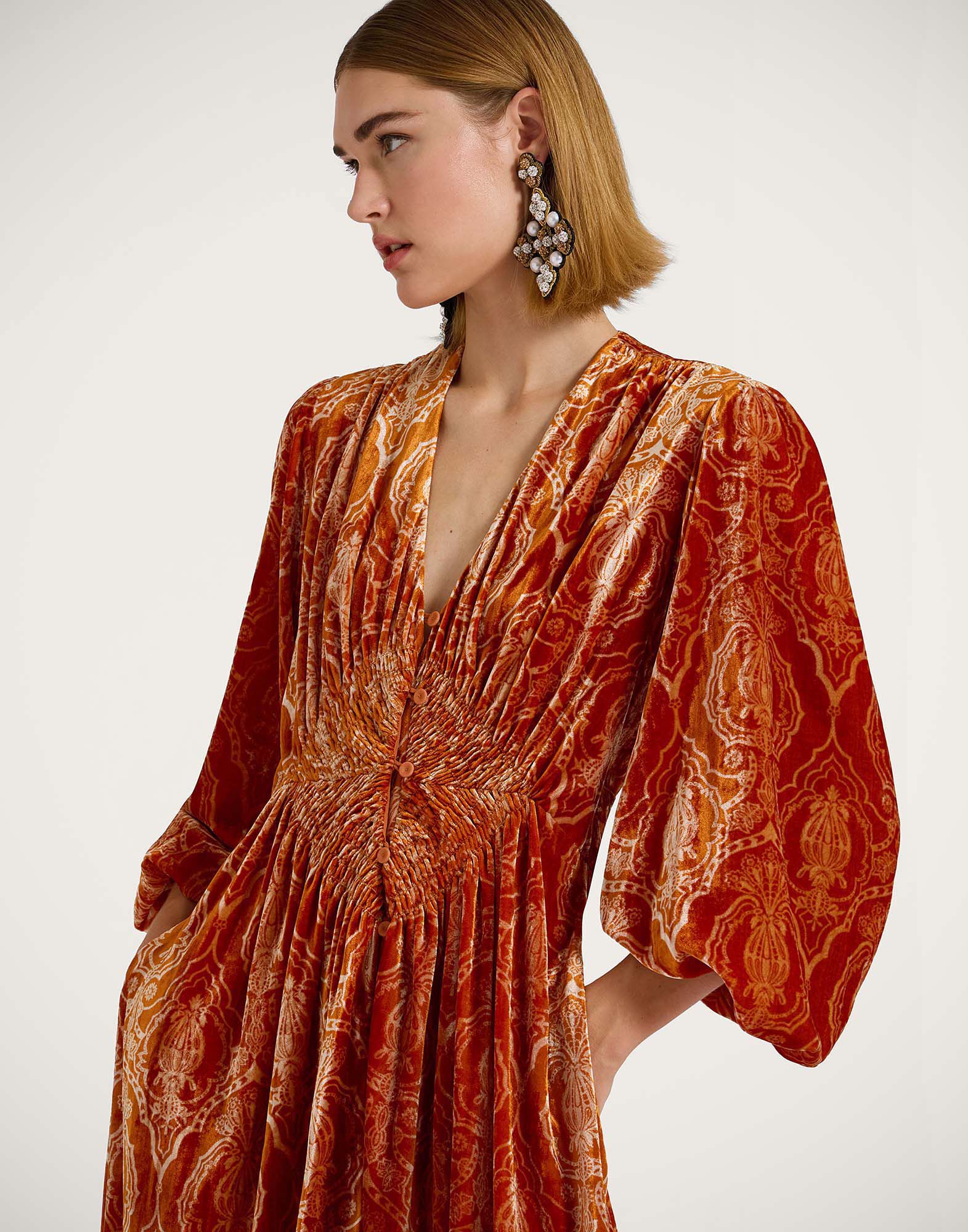 La DoubleJ Long Camerino Dress Banquet Orange DRE0585DEV003BQT03OR02