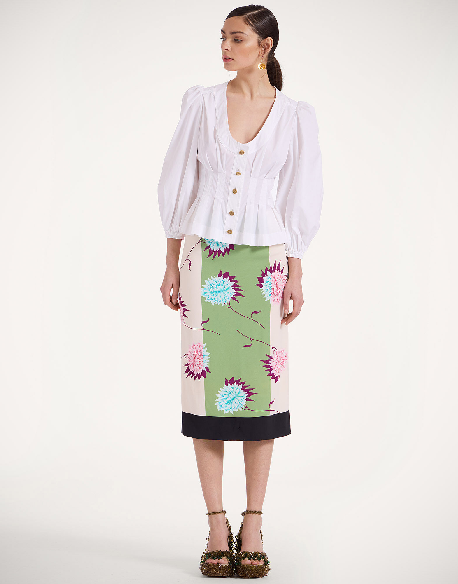 La DoubleJ Pencil Skirt Derby Plac&eacute;e Multicolor SKI0022VIS011DER03MU01