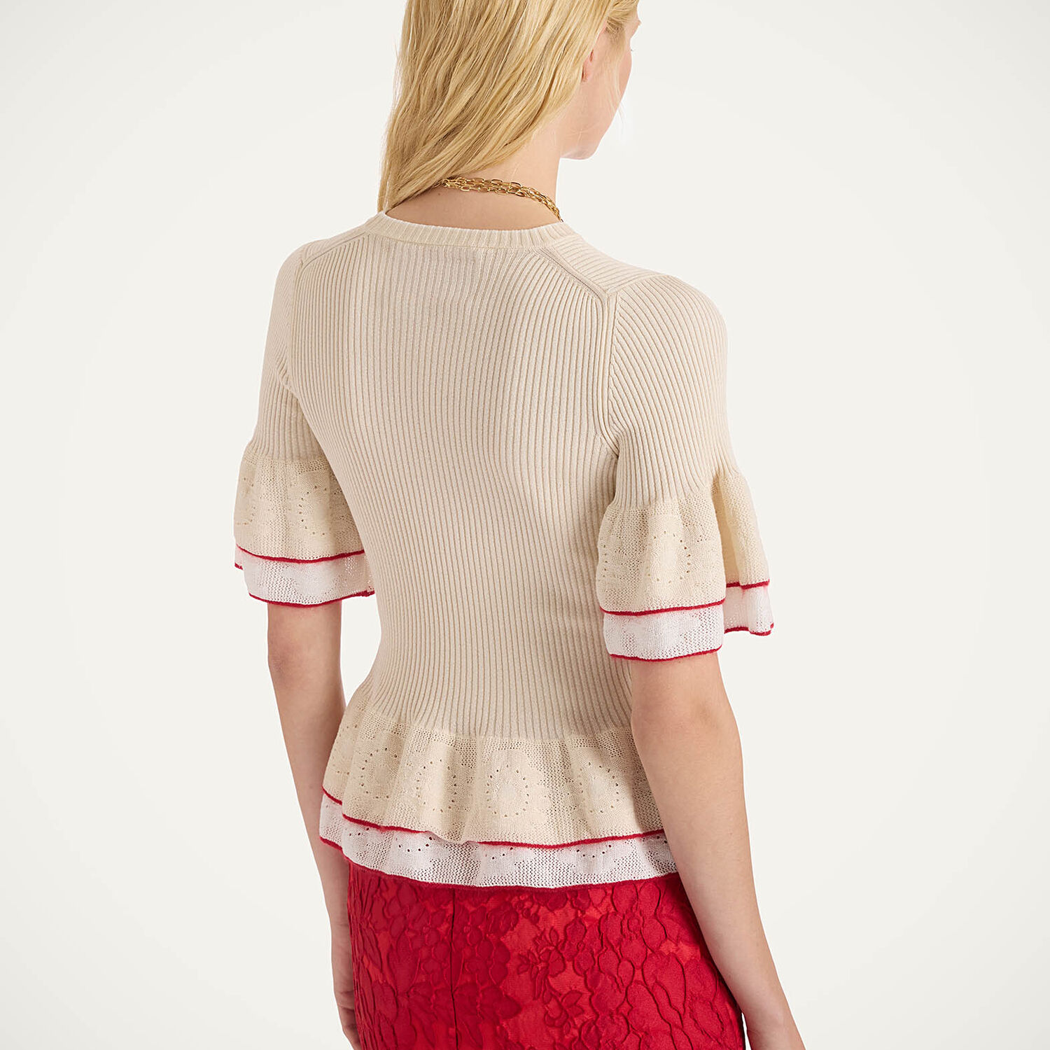  La Doublej Knitwear Women - Peplum Tee Solid Light Beige M 52% Silk 43% Cotton 2% Mohair 2% Polyamide 1% Wool 