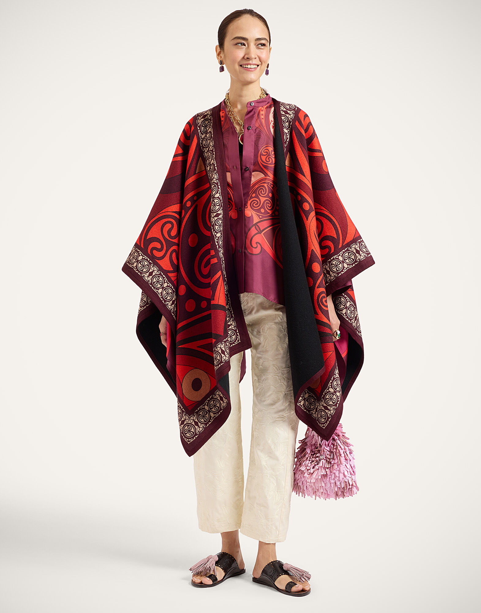 La DoubleJ Soul Poncho Alchemy Plac&eacute;e Dark Red SCA0047PLA003ALC03RE40