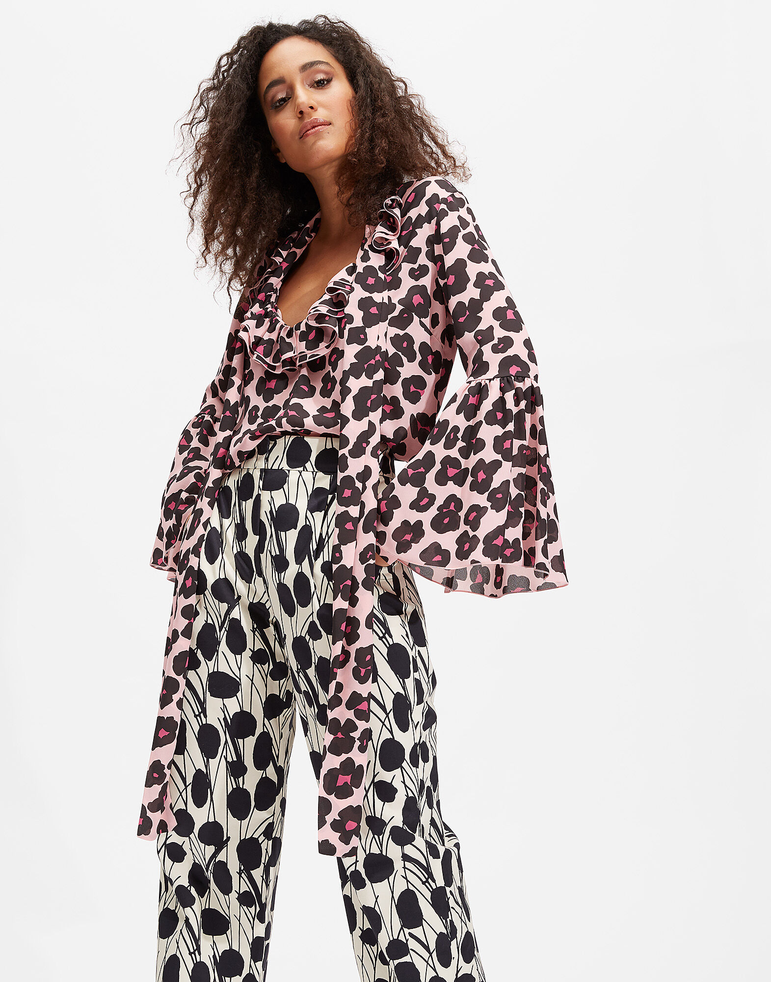 LaDoubleJ Carmen Shirt Flower Leopard Rosa SHI0035DBG001FLL0003