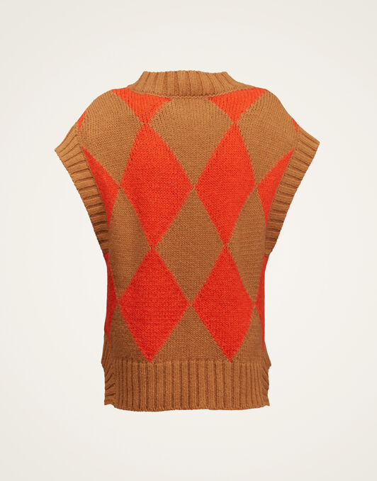 Argyle Gilet La DoubleJ: Camel / Orange Argyle Gilet La DoubleJ: Camel / Orange TOP0077KNI064