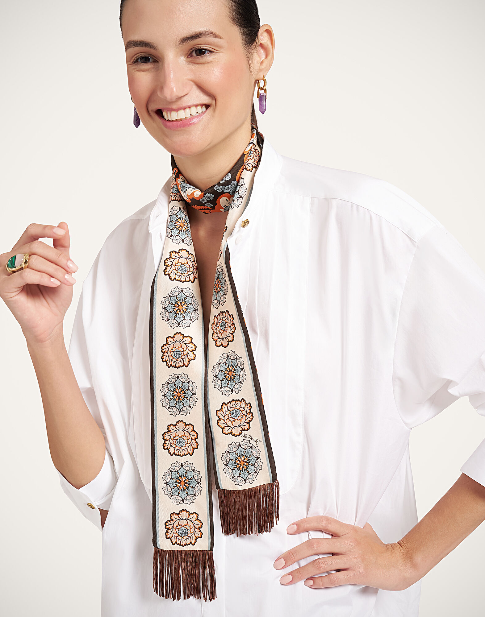 Skinny Scarf La DoubleJ: Chamberlain Placée Chocolate SCA0075SIL006