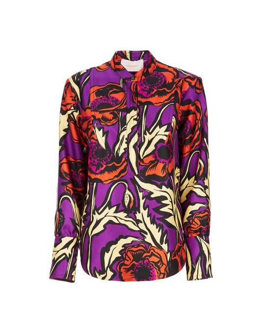 Portofino Shirt LaDoubleJ: Big Blooms Viola SHI0046SIL001