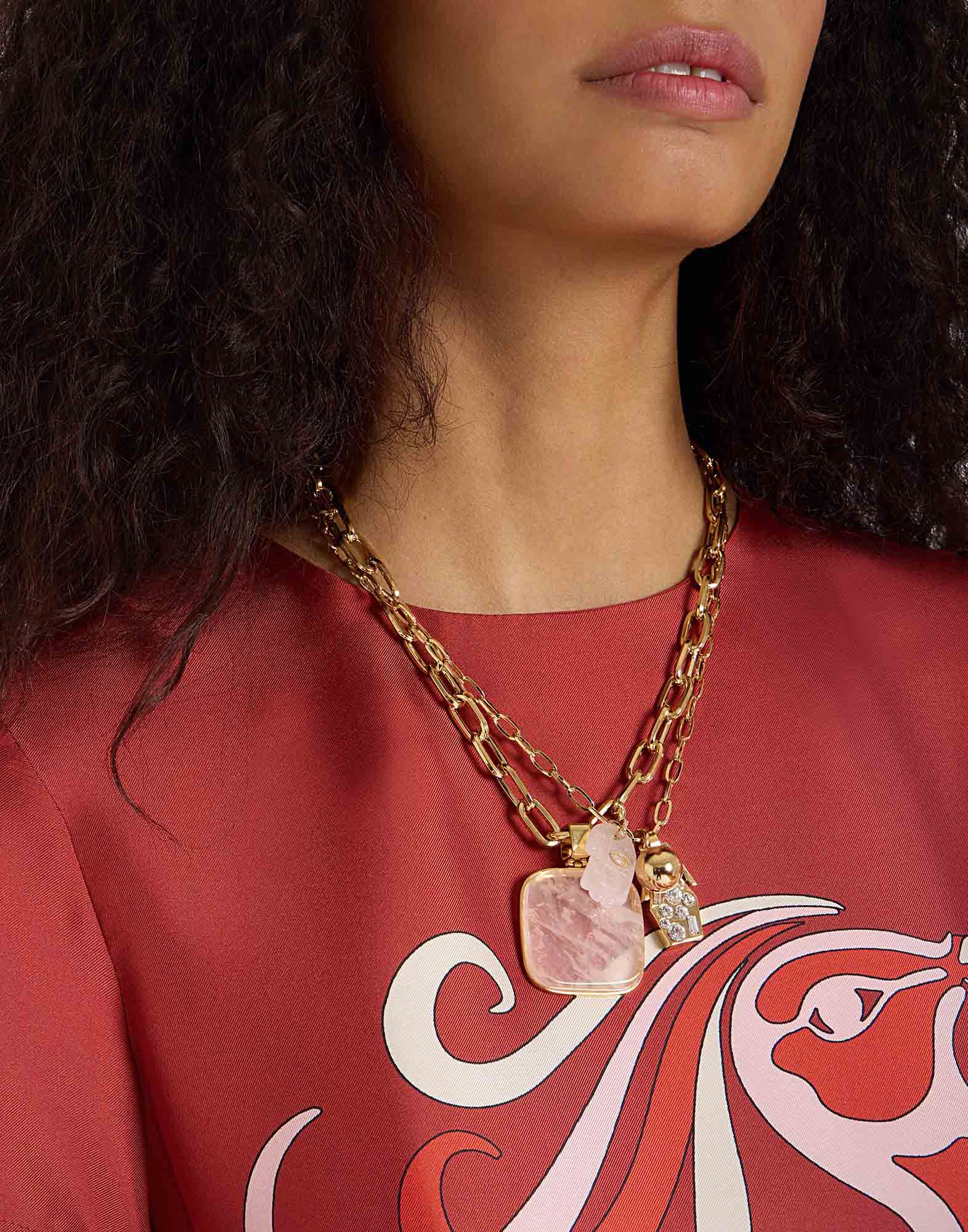 Soul Pendant Necklace La DoubleJ: 24k Gold Plate & Pink Quartz Soul Pendant Necklace La DoubleJ: 24k Gold Plate & Pink Quartz NEC0017BRA003