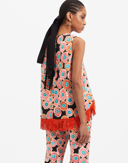 La Scala Top (With Fringes) La DoubleJ: Crazy Daisy Black TOP0062COT005