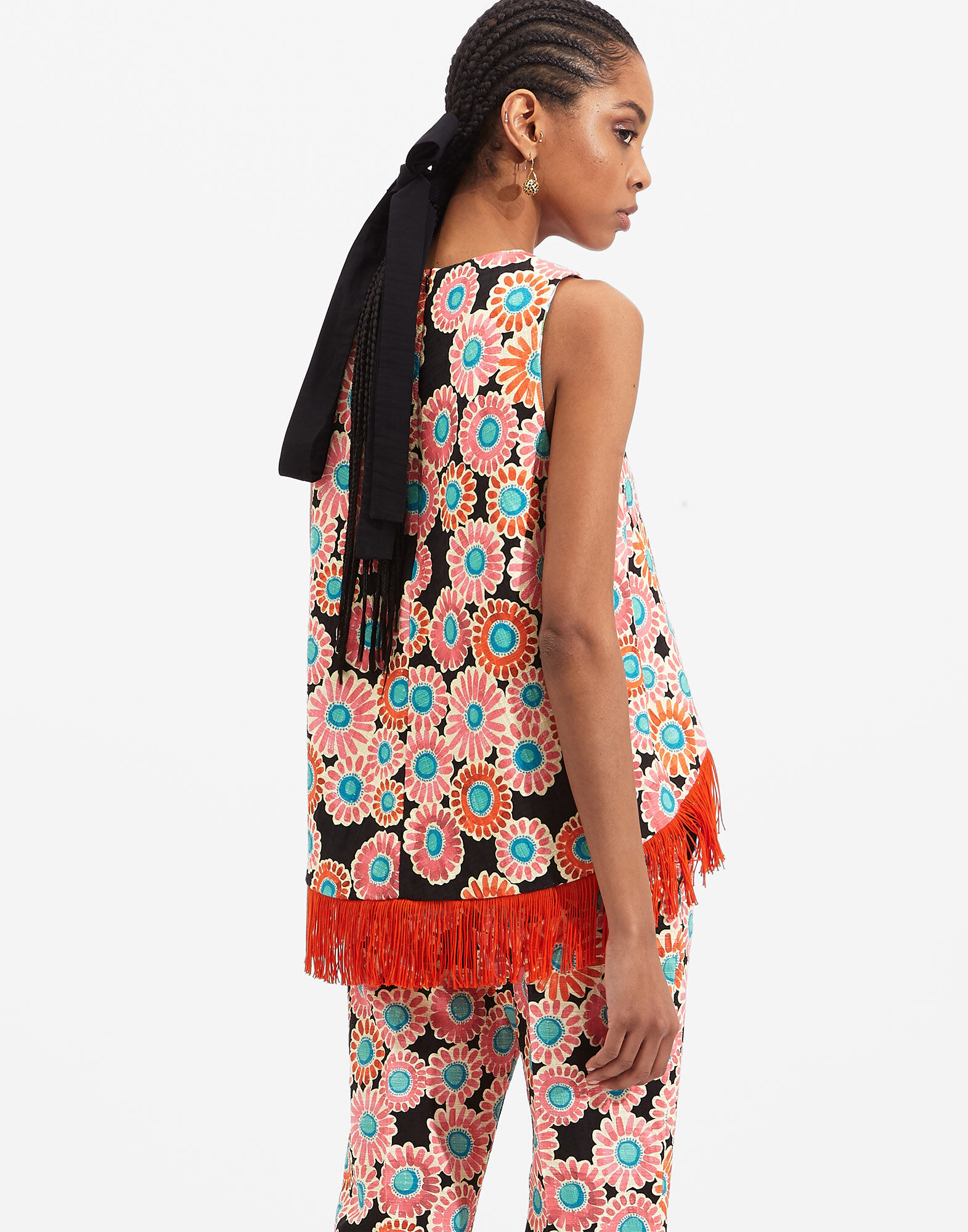 La Scala Top (With Fringes) La DoubleJ: Crazy Daisy Black TOP0062COT005
