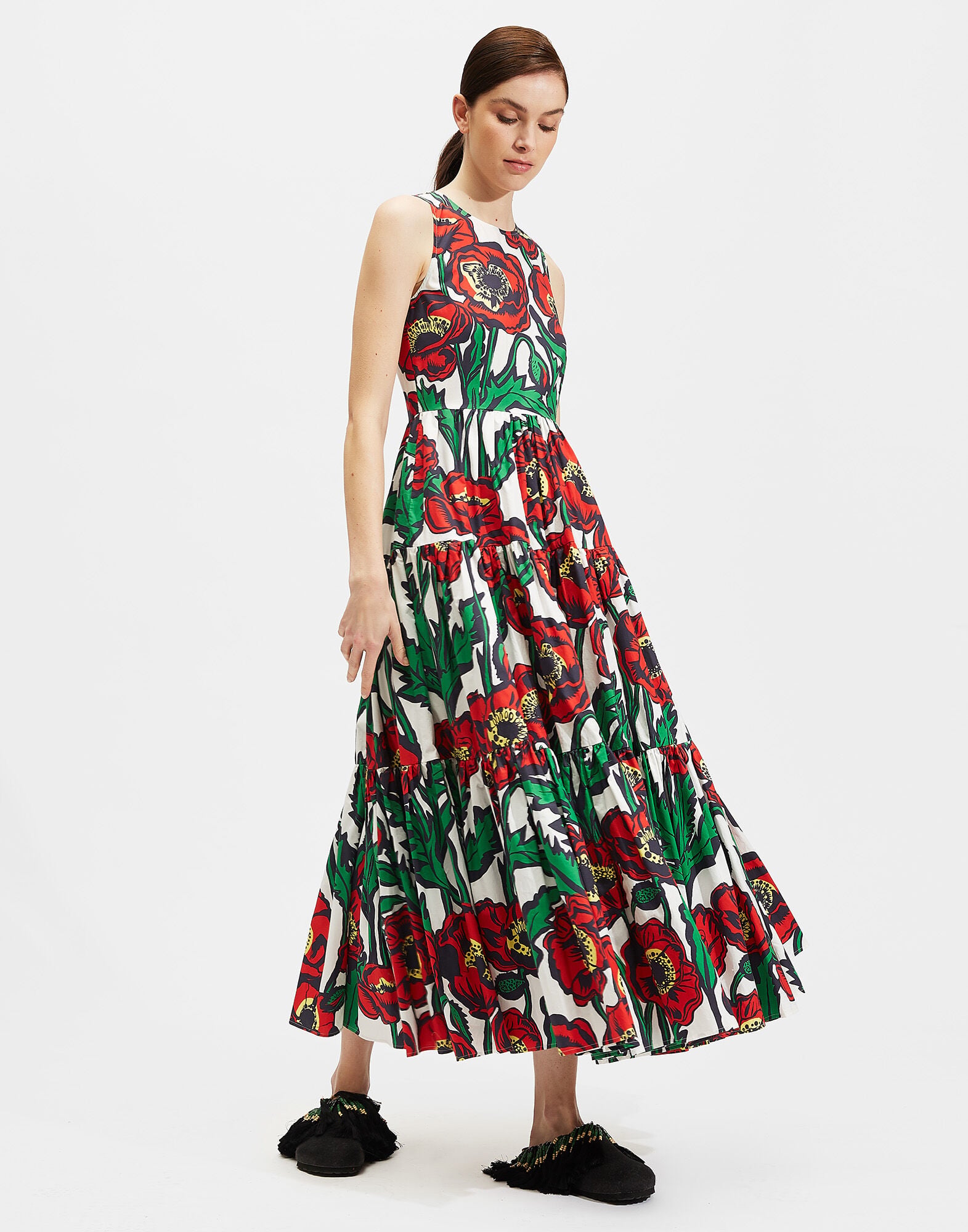 Sleeveless Big Dress La DoubleJ: Big Blooms Bianco Sleeveless Big Dress LaDoubleJ: Big Blooms Bianco DRE0185COT001