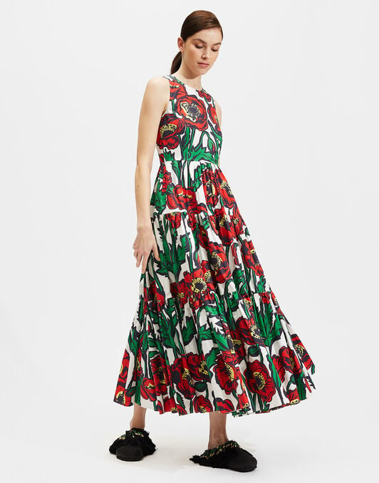 Sleeveless Big Dress La DoubleJ: Big Blooms Bianco Sleeveless Big Dress LaDoubleJ: Big Blooms Bianco DRE0185COT001