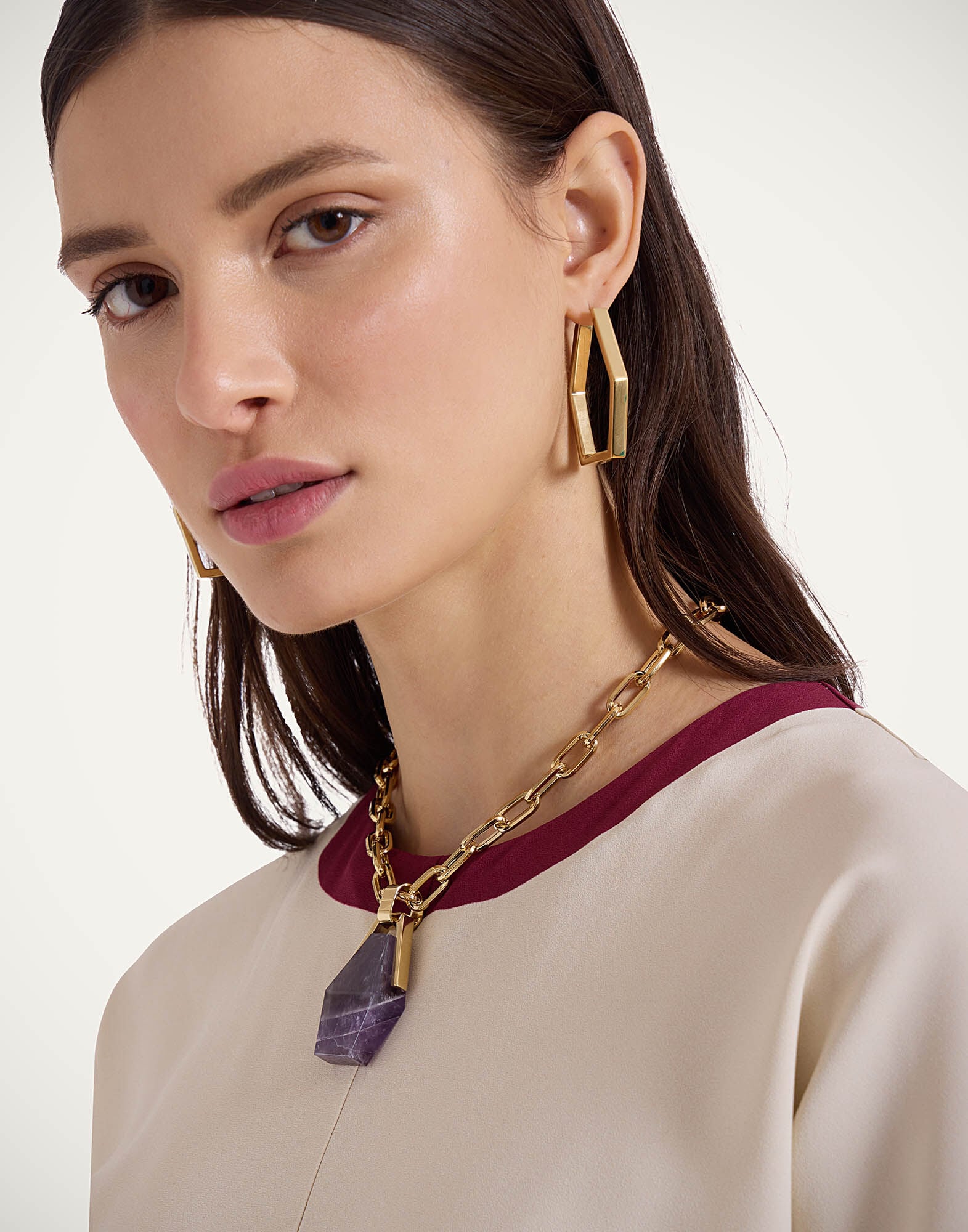 Portal Necklace La DoubleJ: 24k Gold Plate & Amethyst Portal Necklace La DoubleJ: 24k Gold Plate & Amethyst NEC0021BRA003