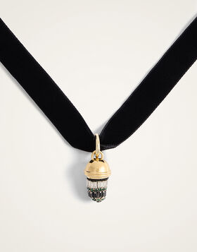 Lantern Necklace La DoubleJ: 24K Gold Plate & Crystal Embroidery NEC0048BRA004