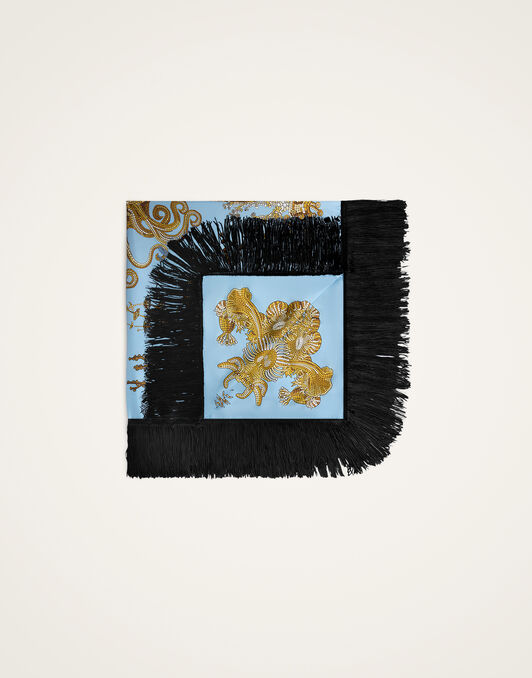 Reversible Fringe Foulard 90 La DoubleJ: Oceania Placée Light Blue Reversible Fringe Foulard 90 La DoubleJ: Oceania Placée Light Blue SCA0073SIL006