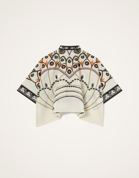 Mini Foulard Shirt La DoubleJ: Plume Placée Ivory SHI0168SAN006