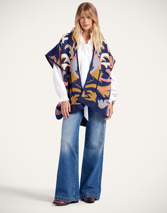 In My Power Knit Scarf Cape La DoubleJ: Multicolor Navy & Cream In My Power Knit Scarf Cape La DoubleJ: Multicolor Navy & Cream SCA0083KNI177