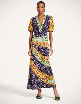 Marlene Dress La DoubleJ: Honeysuckle Tricolor Placée Yellow DRE0891CRE001