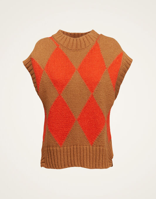 Argyle Gilet La DoubleJ: Camel / Orange Argyle Gilet La DoubleJ: Camel / Orange TOP0077KNI064
