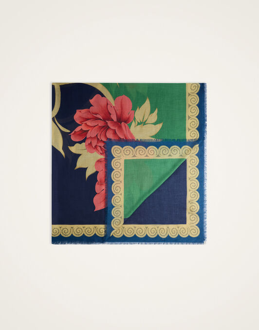 Foulard 140 La DoubleJ: Queen Peony Placée Blue Foulard 140 La DoubleJ: Queen Peony Placée Blue SCA0060MOS001