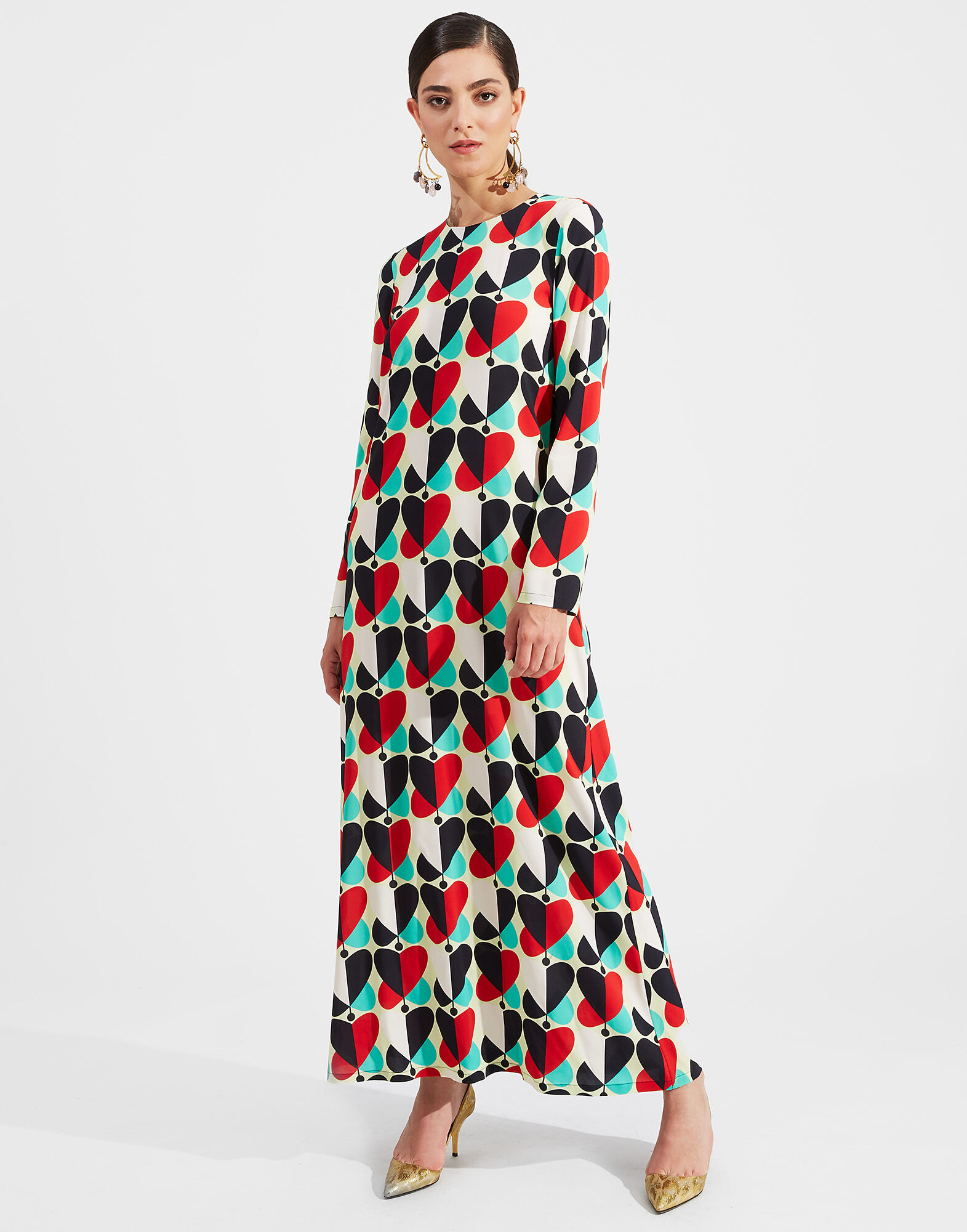 Long Sleeve Swing Dress La DoubleJ: Farfalle Rosso Long Sleeve Swing Dress LaDoubleJ: Farfalle Rosso DRE0184VIS001