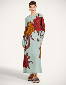 Long Sleeve Swing Dress La DoubleJ: Peony Placée Light Blue DRE0231VIS001
