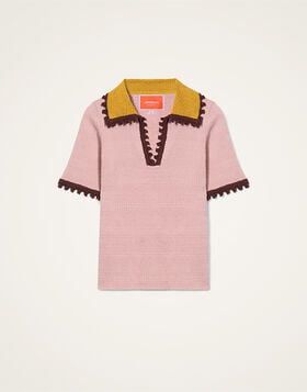 Picket Polo Top La DoubleJ: Solid Pink PUL0273KNI154