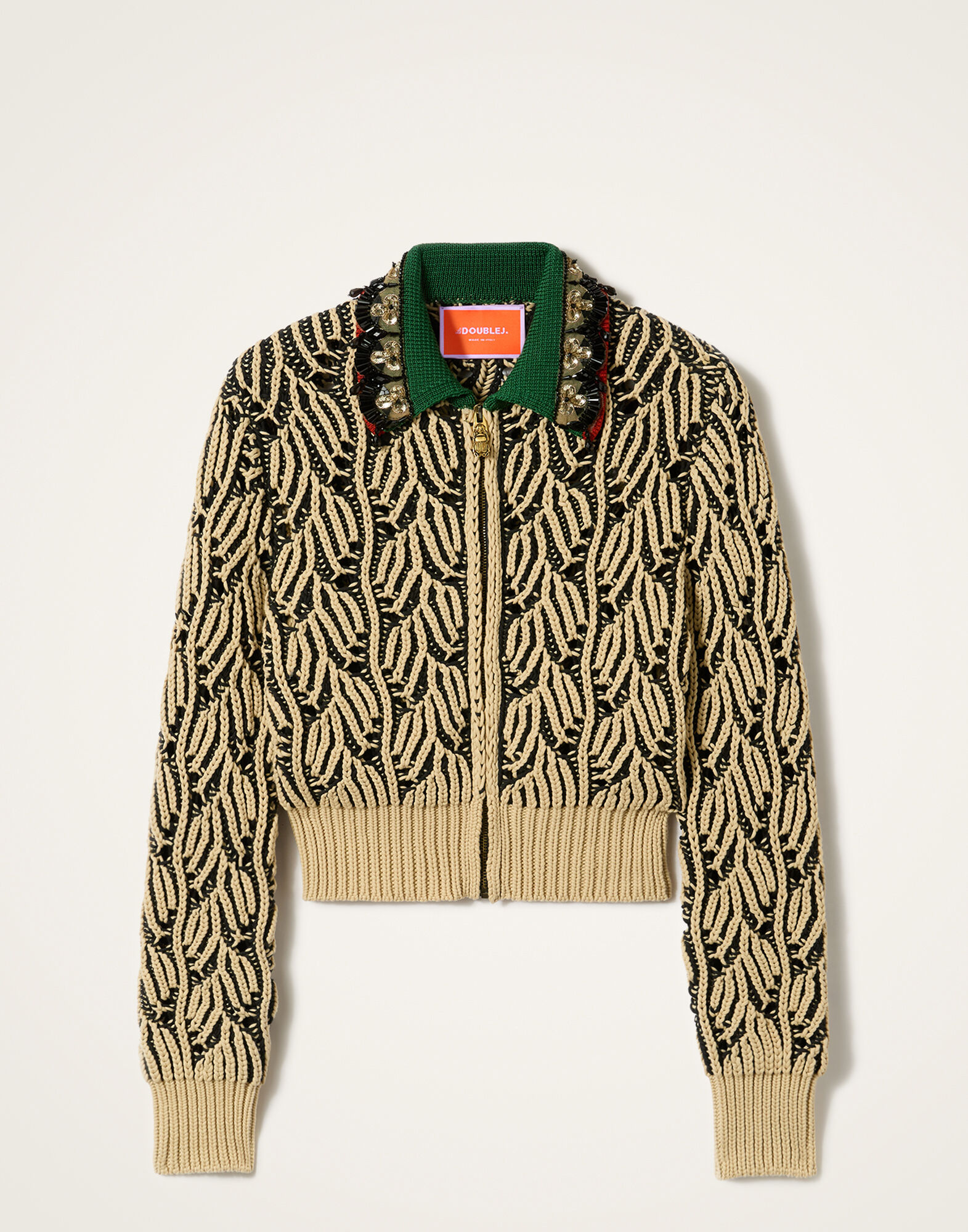 Picture Cardigan La DoubleJ: Bicolor Black & Beige Picture Cardigan La DoubleJ: Bicolor Black & Beige PUL0370KNI198