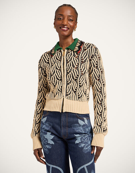 Picture Cardigan La DoubleJ: Bicolor Black & Beige Picture Cardigan La DoubleJ: Bicolor Black & Beige PUL0370KNI198