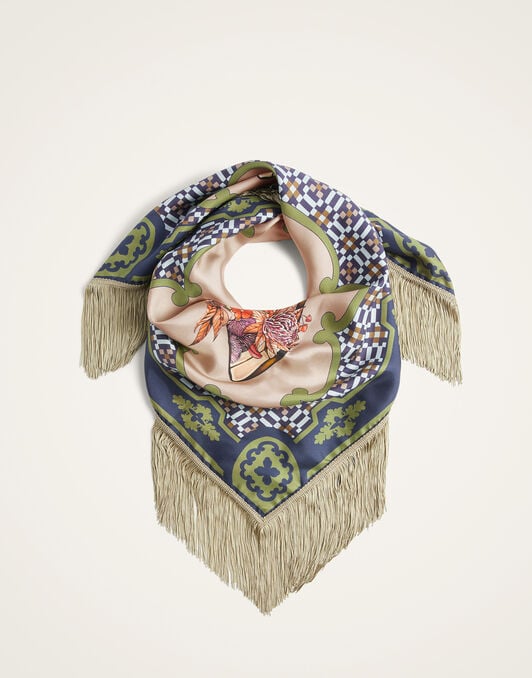 Reversible Fringe Foulard 90 La DoubleJ: Mariposa Placée Celeste Reversible Fringe Foulard 90 La DoubleJ: Mariposa Placée Celeste SCA0073SIL006