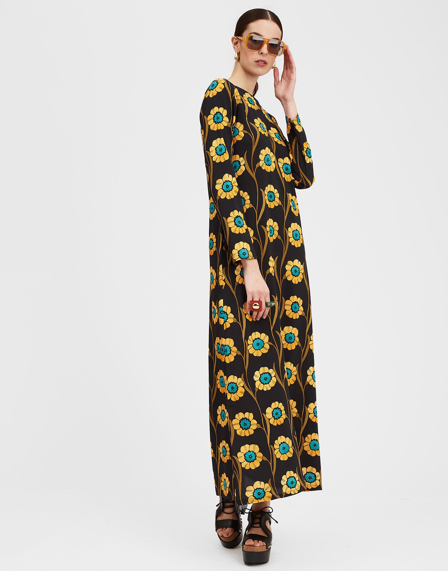 Long Sleeve Swing Dress La DoubleJ: Daisychain Black DRE0184VIS001