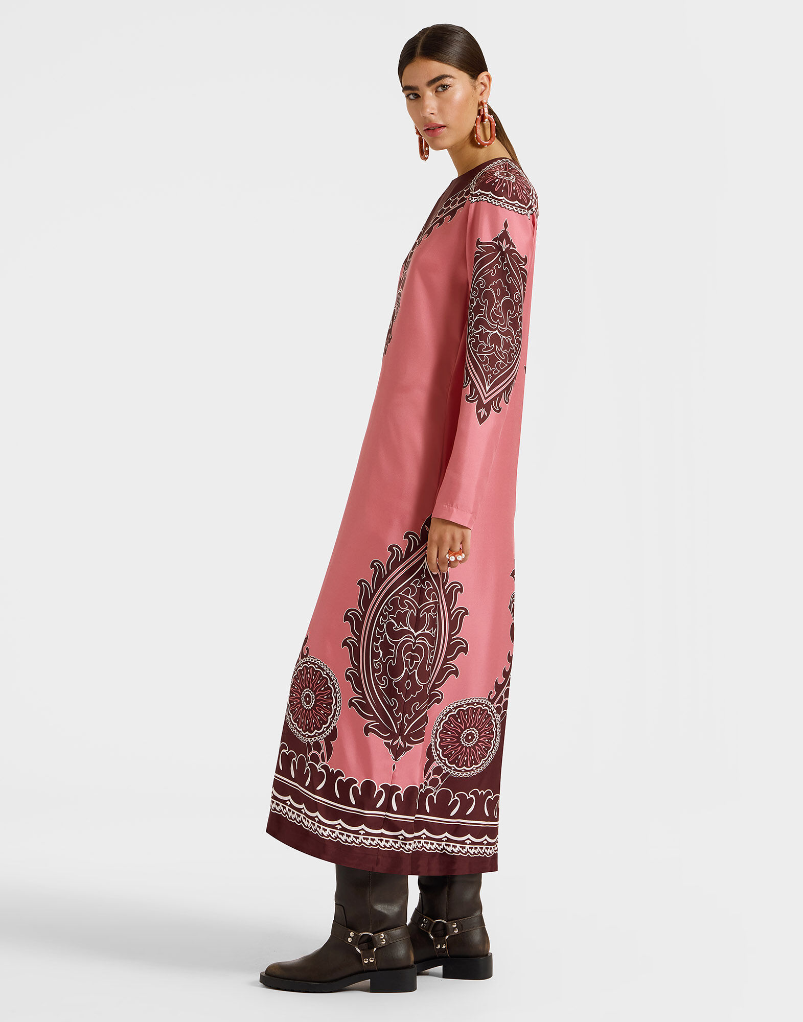 Long Sleeve Swing Dress La DoubleJ: Oltrarno Placée Pink DRE0231SIL006