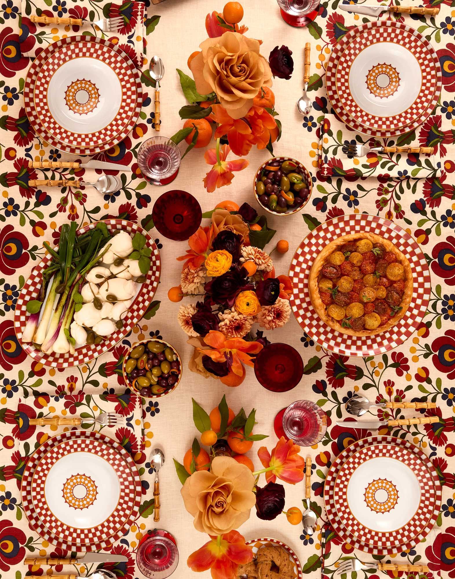 Large Tablecloth La DoubleJ: Windflower Placée Bordeaux TBC0018LIN008