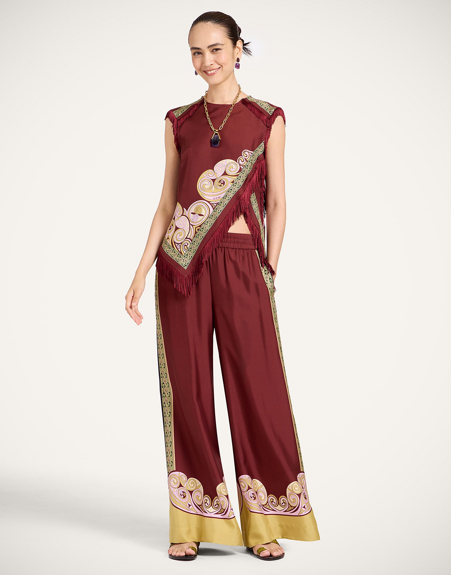 Palazzo Pants La DoubleJ: Kells Swirl Placée Burgundy Palazzo Pants La DoubleJ: Kells Swirl Placée Burgundy TRO0026SIL006